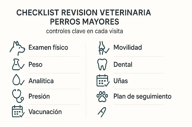 Checklist visual de revisión geriátrica para perros mayores