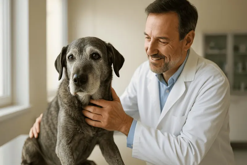 Revisión veterinaria completa en un perro mayor