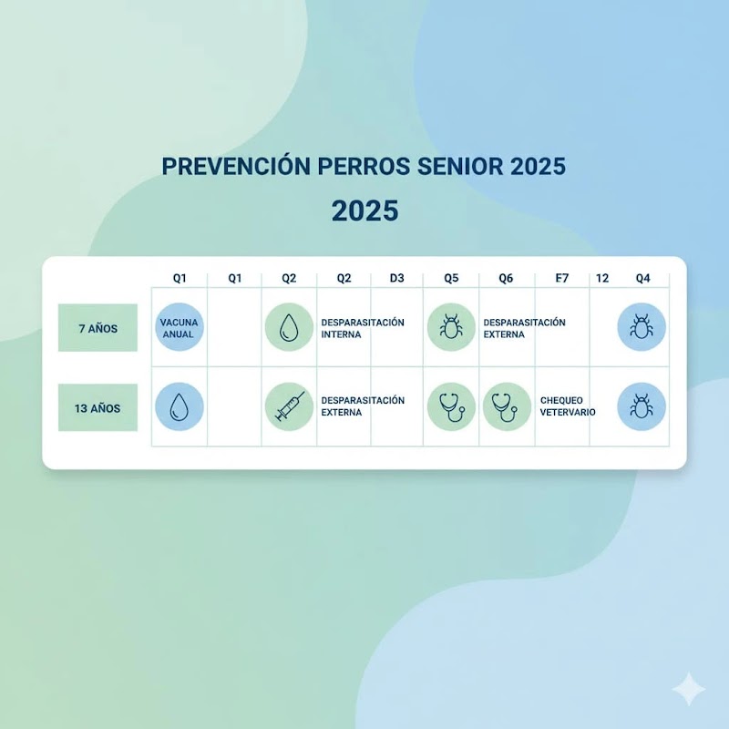 Calendario anual de vacunas y desparasitación para perros mayores.